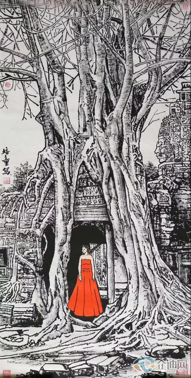 马培童柬埔寨写生作品《吴哥古迹一角》 马培童柬埔寨写生作品《吴哥古迹一角》